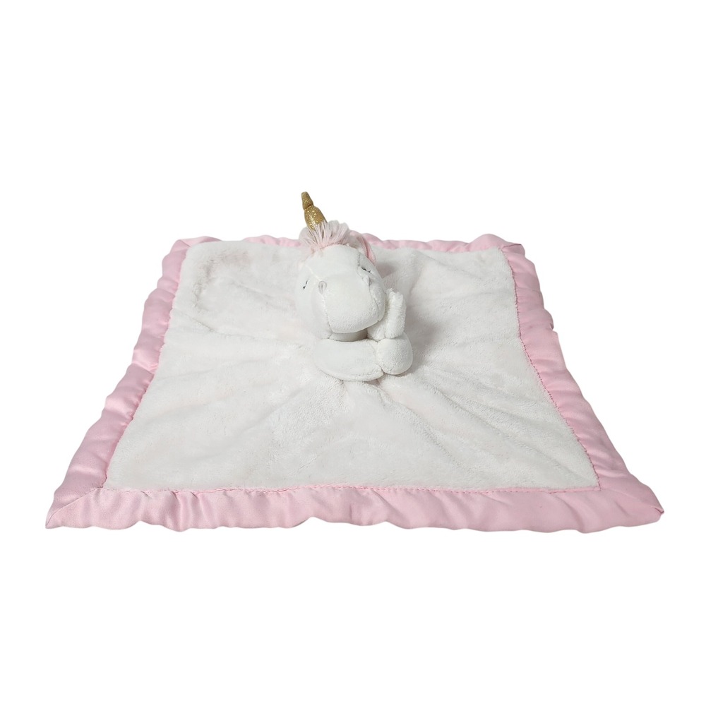 Carters Pink White Unicorn Lovey Security Blanket Gold Glitter Horn 14x14 2020